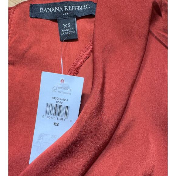NWT Banana Republic Tie Back Top XS Red Embers short sleeve blouse tie back neck - Picture 3 of 6